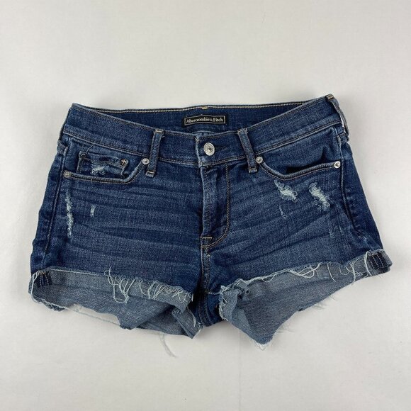 Abercrombie & Fitch Jean Shorts Womens Juniors 25/2 Distressed Blue Denim - Picture 1 of 7
